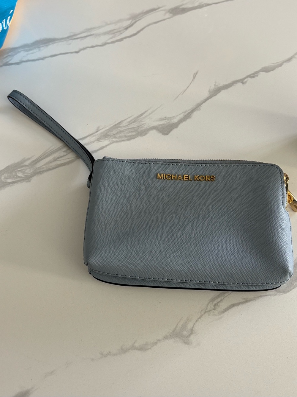 Michael Kors Light Blue Saffiano Leather Wristlet